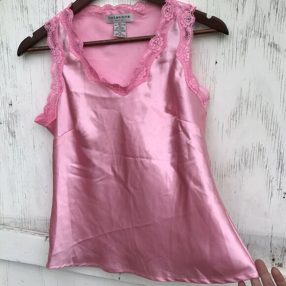 Notations Satin Pink Lace Tank Top shell Sz M Petite Coquette Fairy Y2k Vintage - Picture 3 of 6